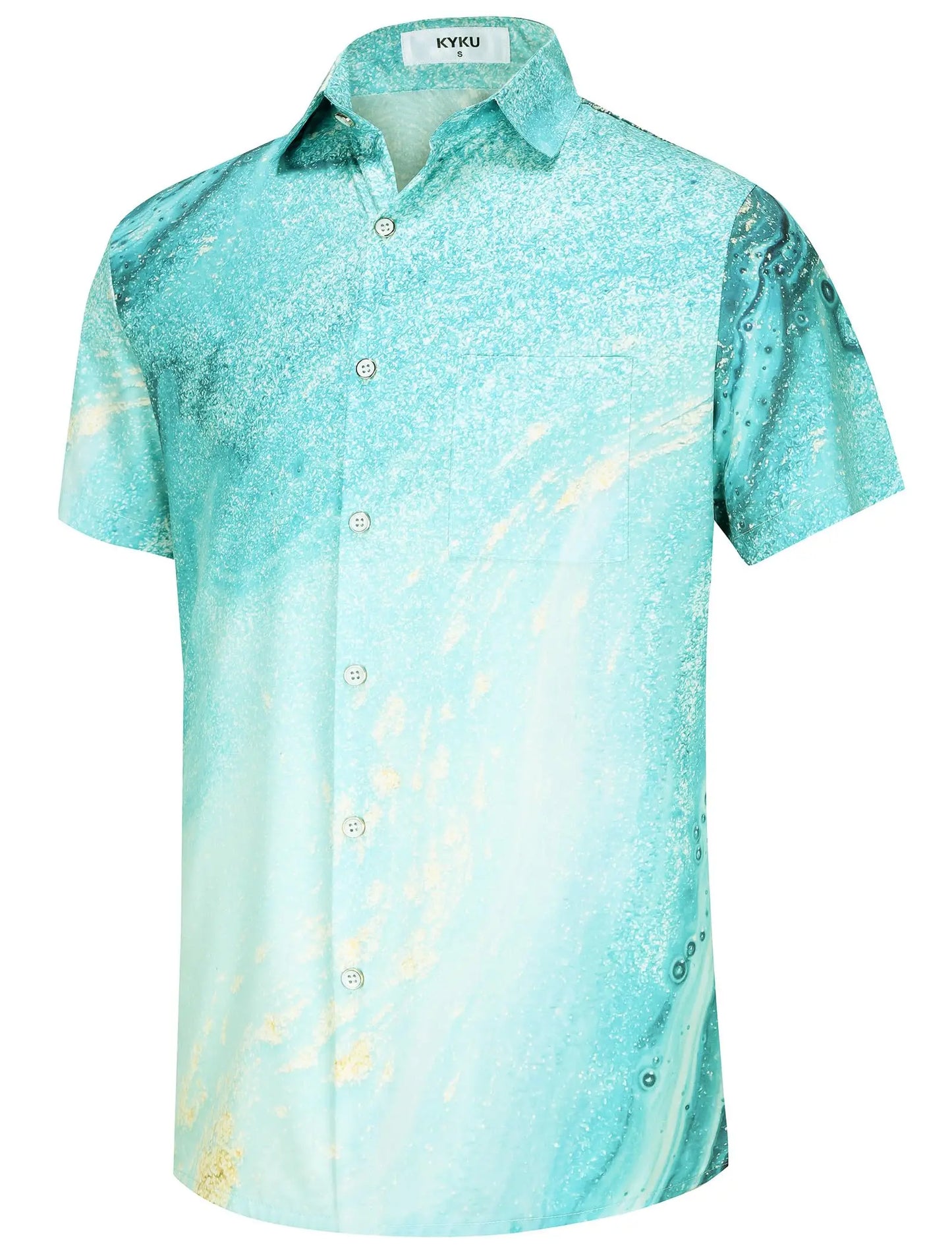 KYKU Men's Casual Button-Down Shirts Hawaiian Shirt Short Sleeve Beach Clothes with Pockets