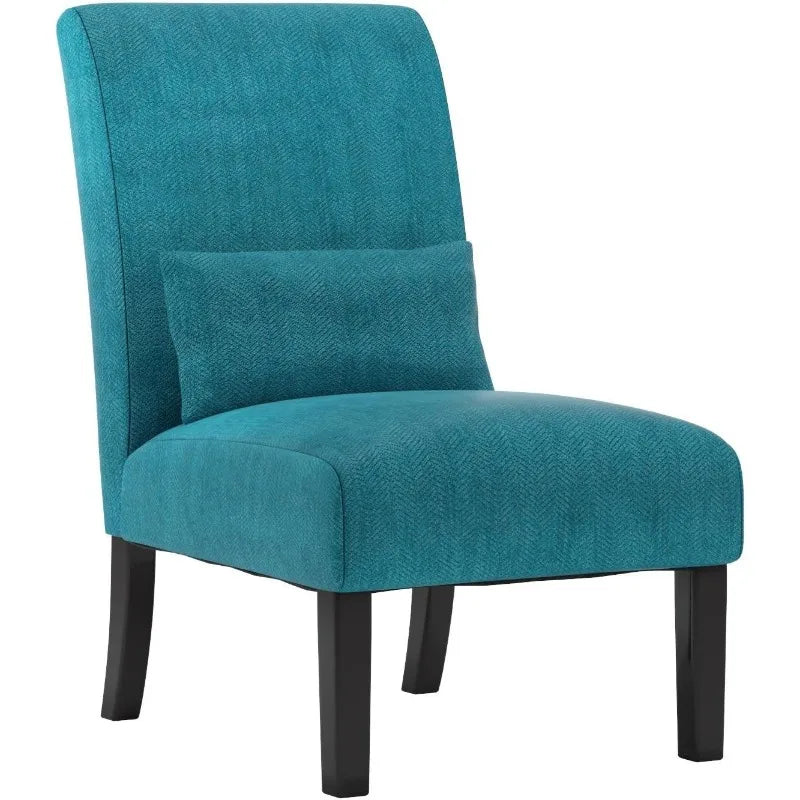 Pisano Teal Fabric Armless Contemporary Accent Chair with Kidney Pillow