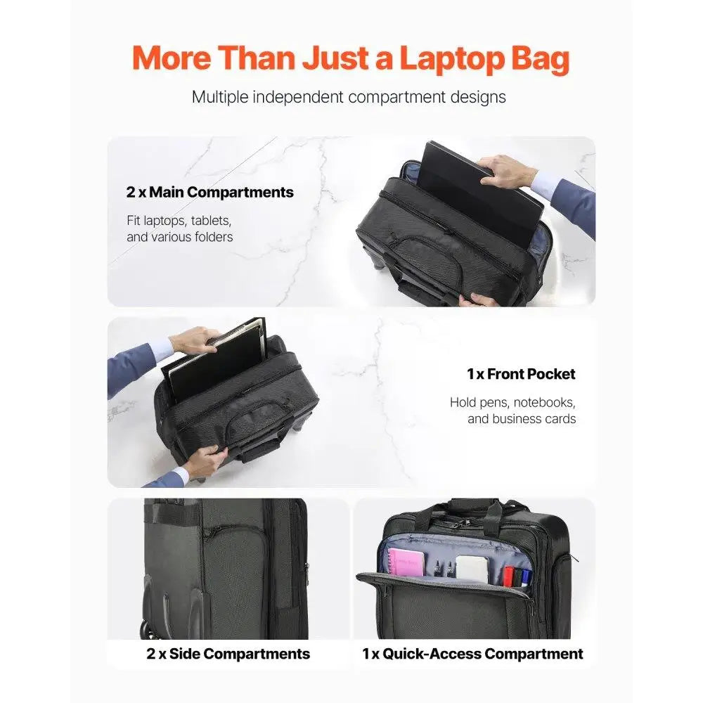 Rolling Laptop Bag 17.3 Inch Wheeled Computer Bag for work Women & Men Black