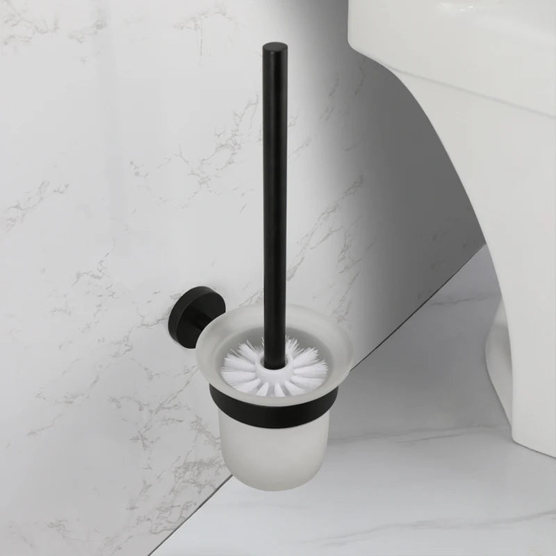 Bathroom Accessories Towel Rack Shelf Bar Roll Paper Holder With Cover Hand Towel Bar Holder Robe Hook Toilet Brush Holder Black