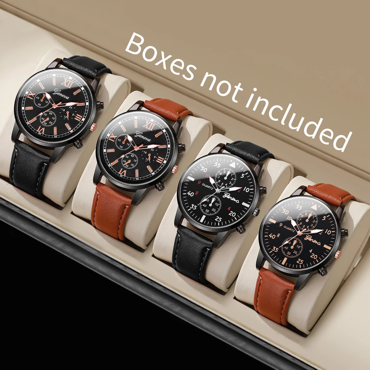 2/4/6pcs/set Men's Watch Combination Set Trendy Casual Business Style Men's Temperament Leather Watch Sport Style Watch No Box