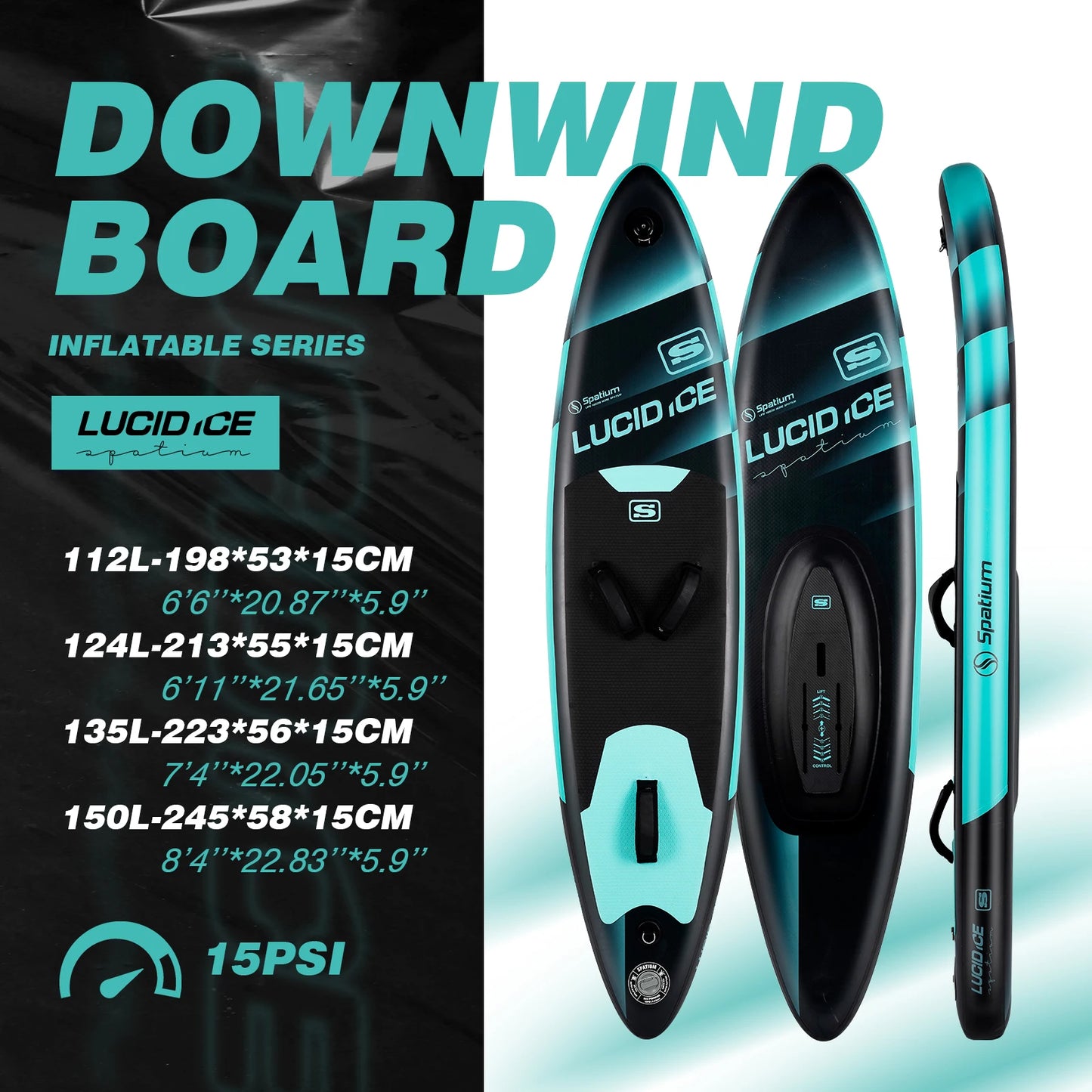 Spatium Inflatable Downwind Board SUP Unpowered Versatile Paddle Board for 112L/124L/135L/150L Hydrofoil with Foil SP1310/SP1060