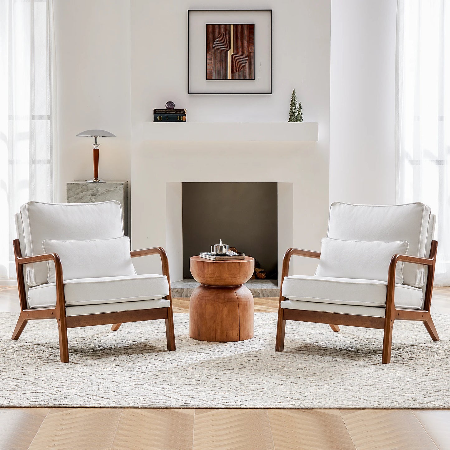 JHK Mid Century Single Living Room Sofa with Lumbar Pillow Upholstered Comfy Reading Chair With Wood Frame For Bedroom
