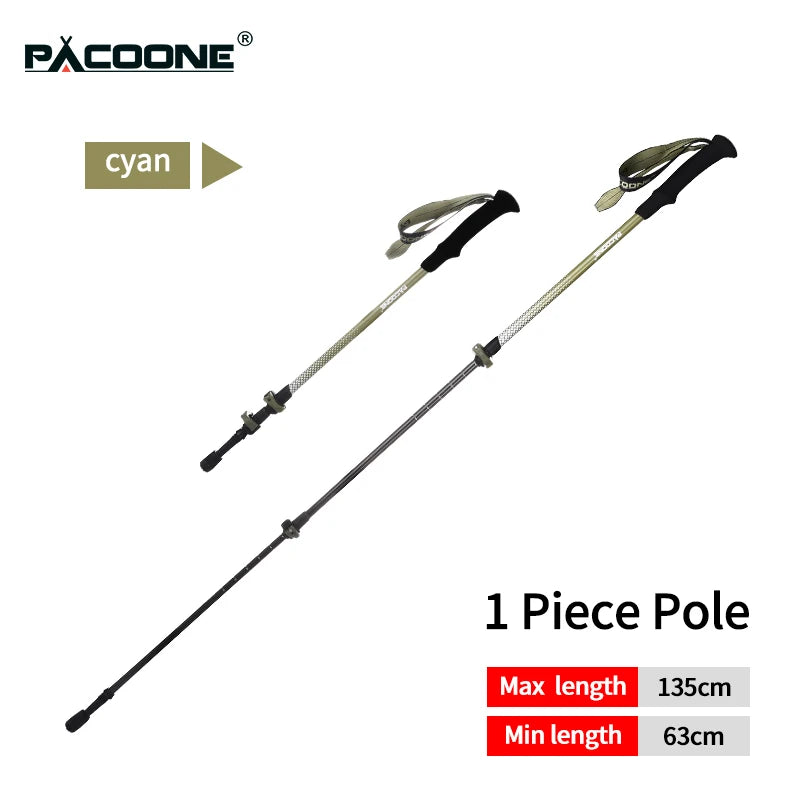 PACOONE Trekking Poles 1pc Carbon Fiber Collapsible Telescopic Sticks Lightweight Walking Hiking Stick Climbing Stick