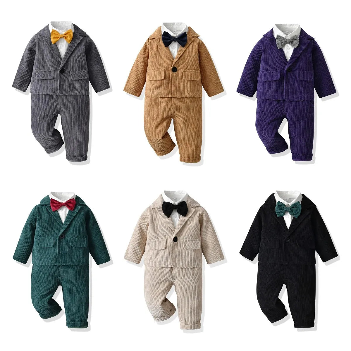 top and top New Fashion Boys Gentleman Clothing Set Long Sleeve White Bowtie Shirt+Jackets+Trousers 3PCS Outfits Wedding Party