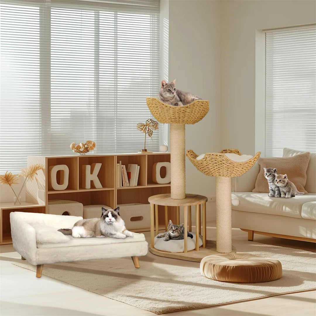 Cat Climbing Tree Indoor Kittens Activity Center 3-Tier Tower with Scratching Post for Cat Furniture