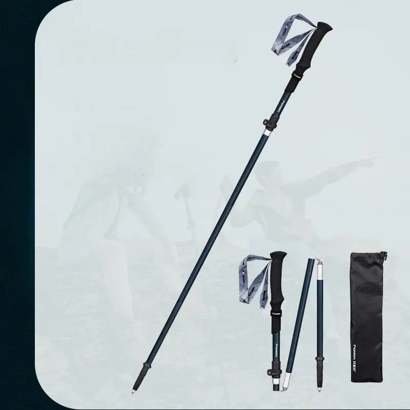 Ultralight folding trekking pole with external lock telescopic carbon fiber hiking cane climbing crutch outdoor equipment