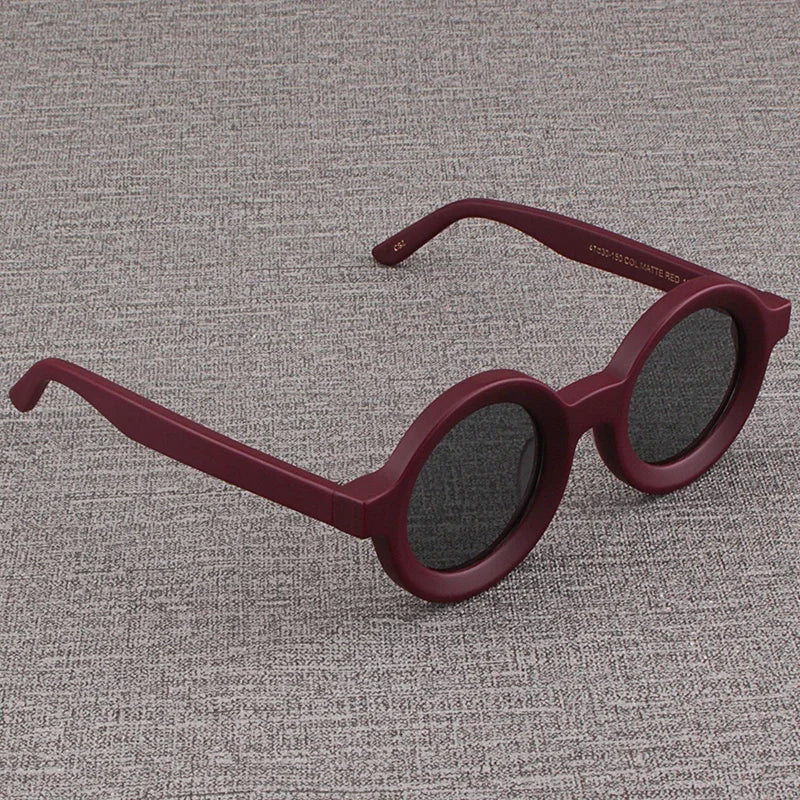 Luxury Sunglasses for Women Round Coarse Frame Frosted Matte Gray Pink Lenses Outdoor Handmade UV400 Men Polarized SUN GLASSES
