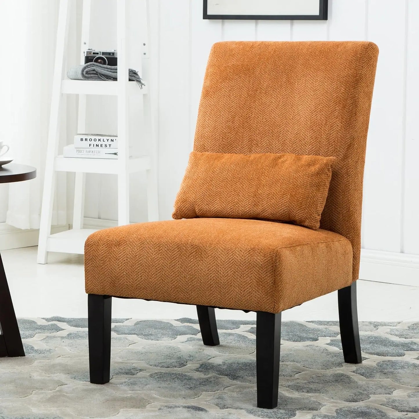 Pisano Teal Fabric Armless Contemporary Accent Chair with Kidney Pillow