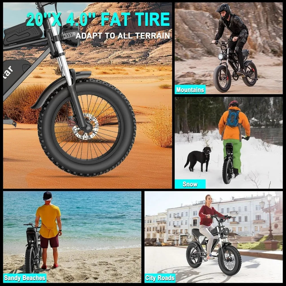 Electric Bike, 2000/1500W, 37/30MPH,52V 40AH,48V/20AH E-Bike, 30-180 Miles Electric Motorcycle, 20" Fat Tire Dirt Bikes