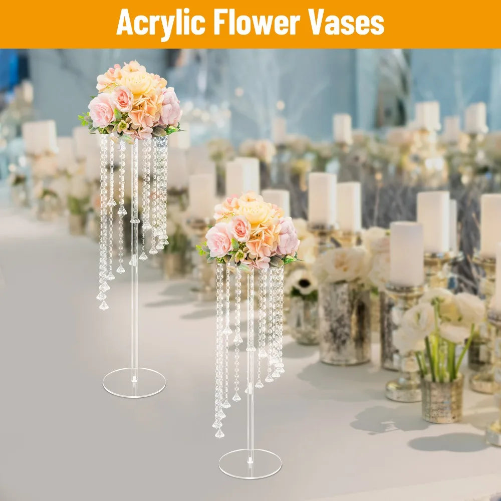 Wedding Centerpieces Clear Flower Vase 2 Pcs Crystal Flower Stand Acrylic Vase Elegant Wedding Decoration Centerpiece Stand