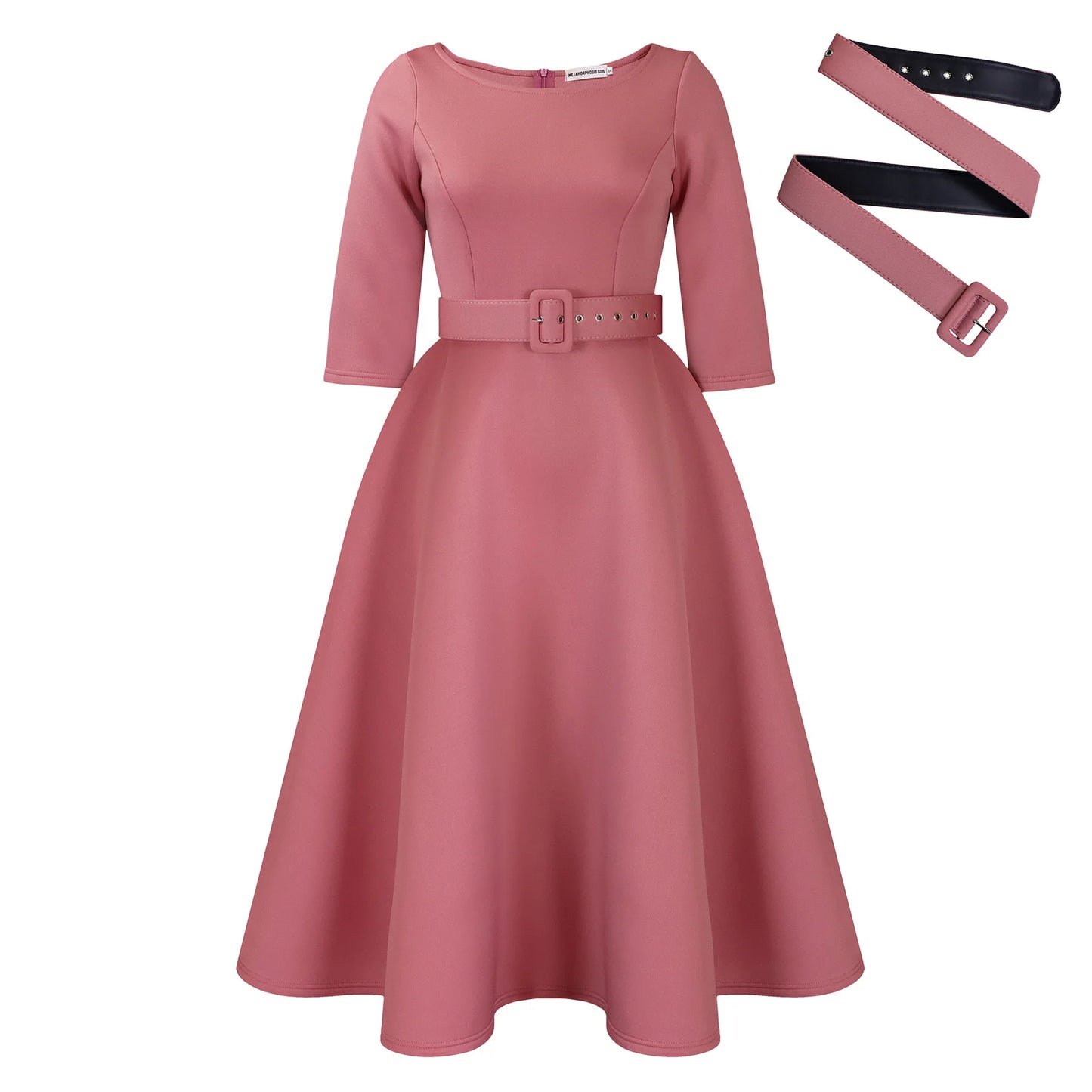 Elegant Women Party Dresses A Line with Waist Belt Three Quarter Sleeves Classy Office Ladies Wedding Guest Gowns Female Dress