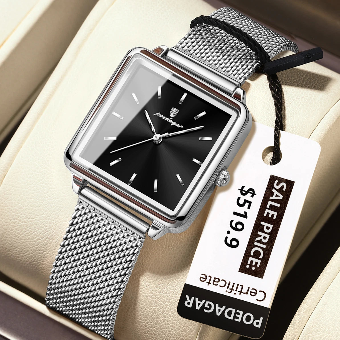 POEDAGAR Fashion Ladies Watch Waterproof Square Elegant Watch For Woman Mesh Stainless Steel Quartz Women's Watches Female Reloj