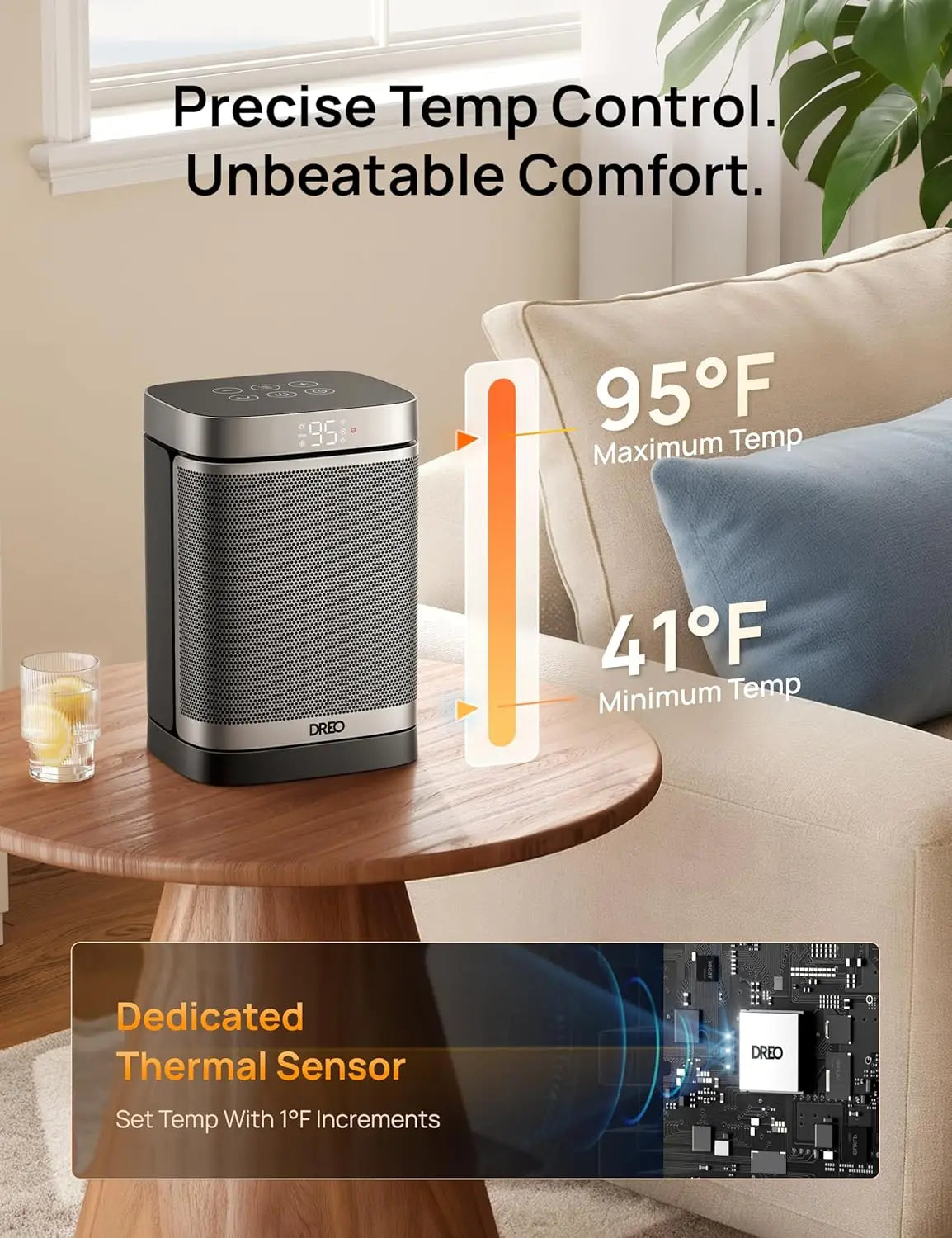 Portable Electric Heater with Remote, Thermostat, 70° Oscillation, 12H Timer, 5 Modes for Quiet Indoor Use in Bedroom or Office