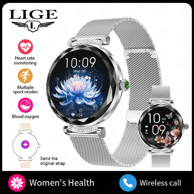 LIGE Fashion Woman Smartwatch AMOLED HD Screen Watches Women Heart Rate Blood Pressure Monitoring Health Smart Watch Android iOS
