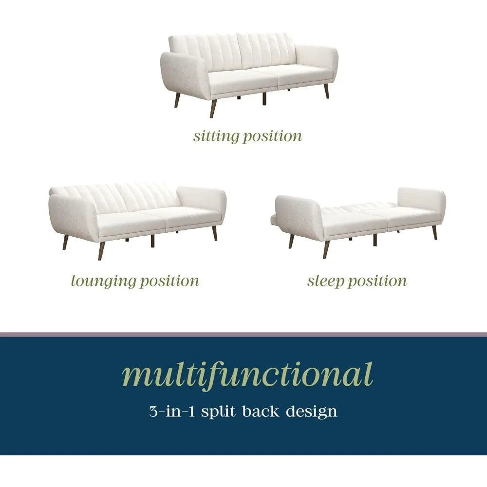 Mid-Century Modern  81.5" Futon Sofa Bed and Couch Sleeper,for Living Room, Ivory Boucle