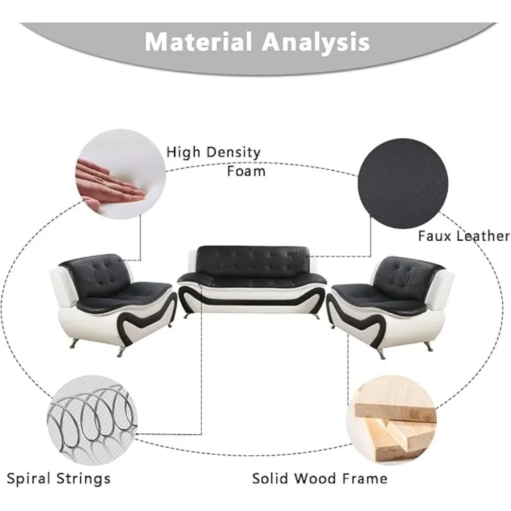 Leather Couches for Living Room,Living Room Couch Set,Sofa for Bedroom,Apartment,Living Room Furniture Sets,a-Leather BlackWhite