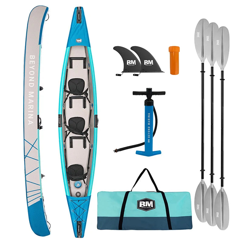Double person skiff rubber kayak drop stitch triple blue inflatable rowing kayak fishing 2 person