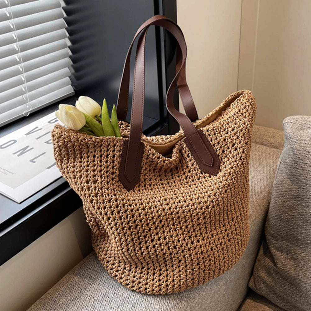 Women Shouder Bag Bohemian Straw Underarm Bag Summer Beach Woven Armpit Bag Large Casual Knitted Bag Shopping Bags