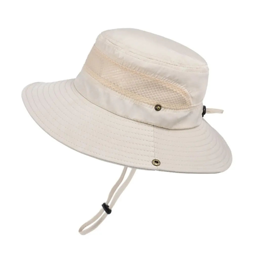 Summer Men Bucket Hat Outdoor UV Protection Wide Brim Panama Safari Hunting Hiking Hat Mesh Fisherman Hat Beach Sunscreen Cap