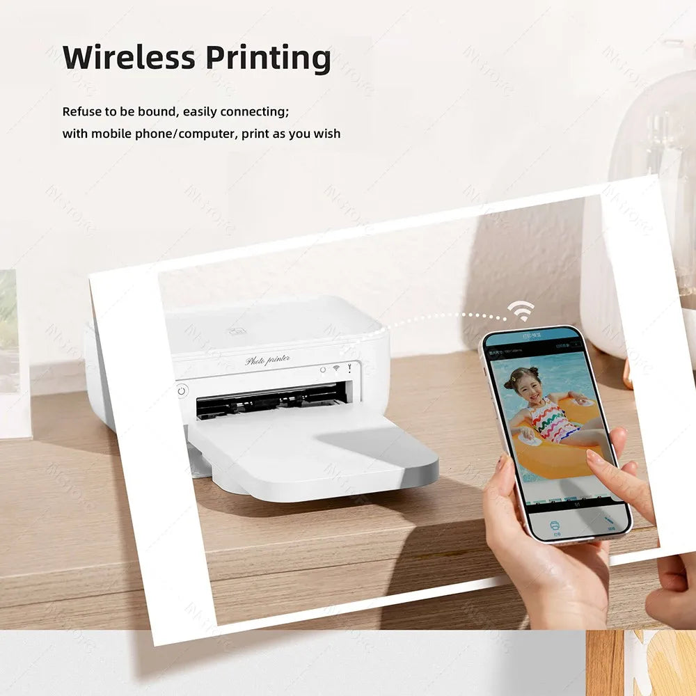 300DPI Color Photo Printer HPRT CP4100 Desktop Household Thermal Sublimation Wireless Printing or 4X6 inch Photo Paper Ribbon