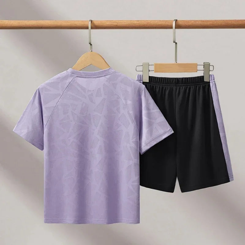 2piece Leisure Gym Set Children Quick-drying Sports Suit 4-12 Years Kids Boys Girls Outdoor Running Training