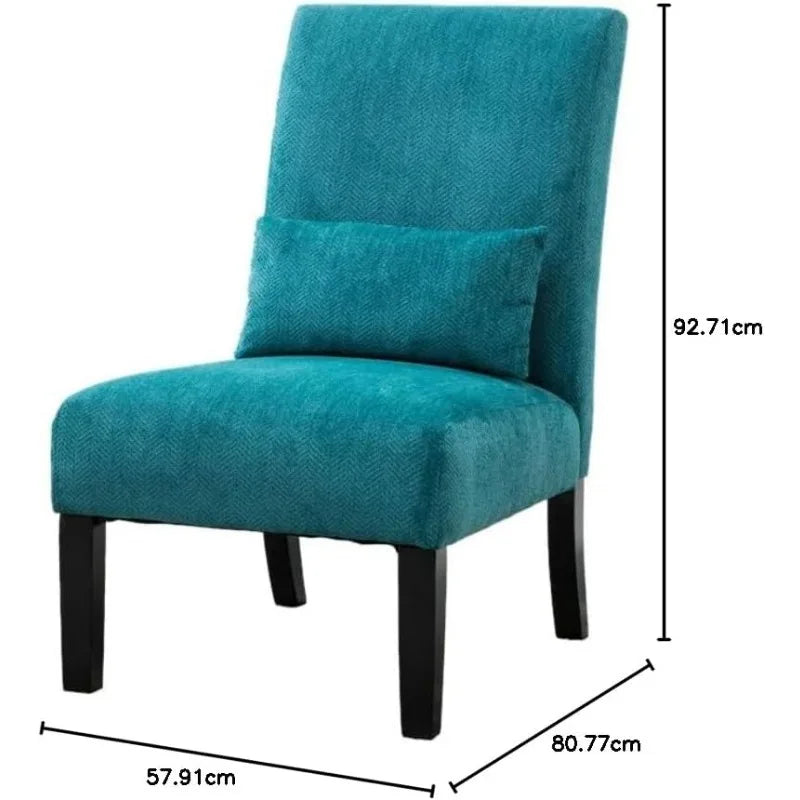 Pisano Teal Fabric Armless Contemporary Accent Chair with Kidney Pillow