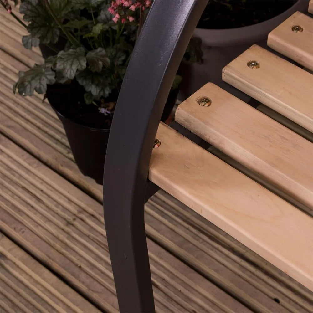 Slatted Garden Bench Wooden Seater Outdoor Furniture Seating Wood Slats Steel Legs Park Patio Seat