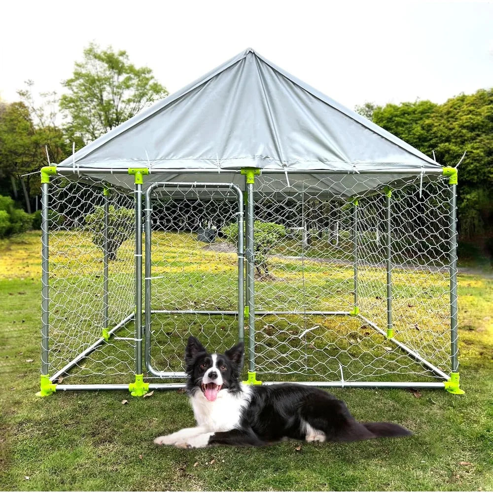 Very /7.5'x7.5' Large Outdoor Dog Kennel With Roof,Large Dog Run Enclosure,Heavy Duty Outside Dog House, Waterproof UV-Resistant