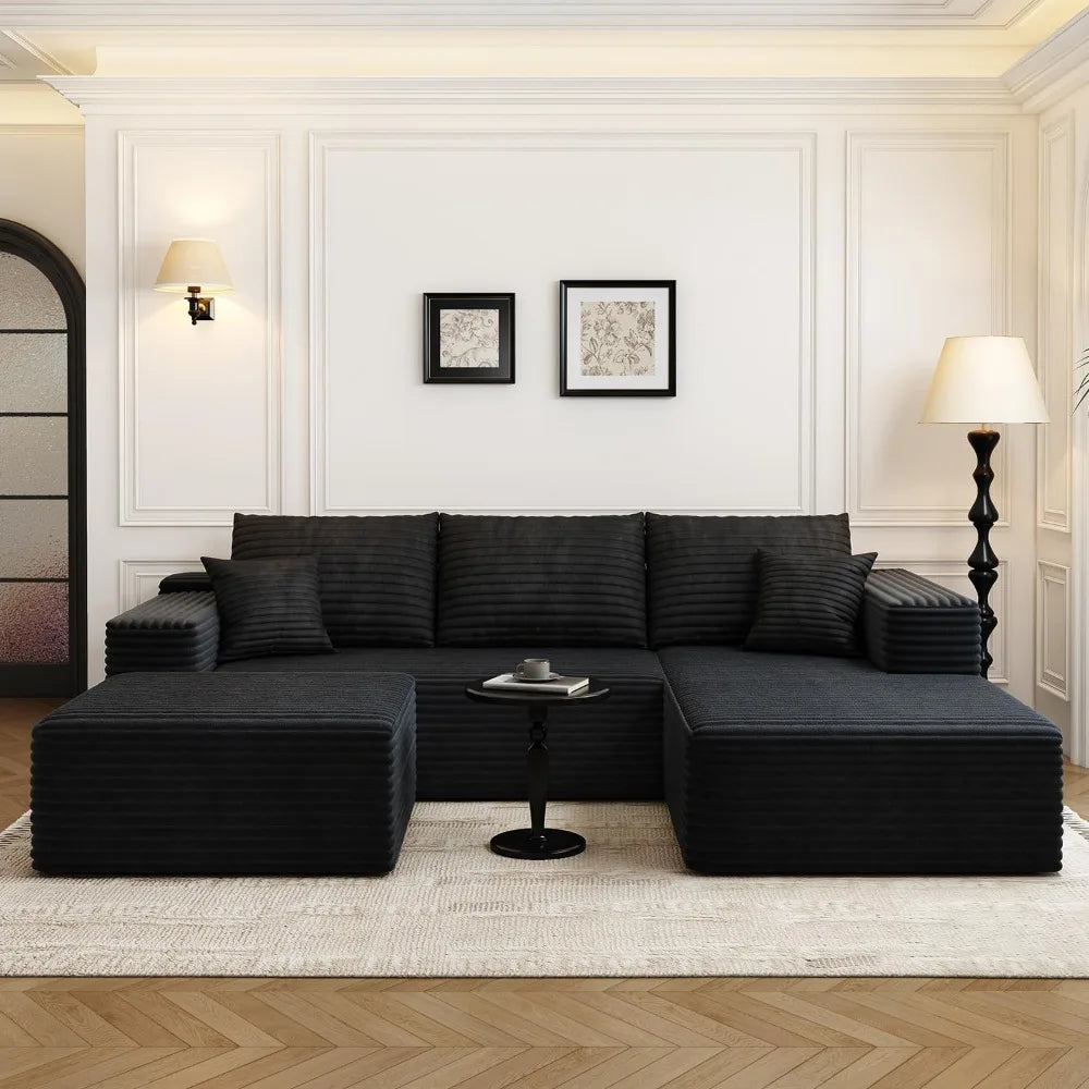107.5" Cloud Modular Sectional Sofa with 1 Ottoman,Modern Minimalist Upholstered Couches, Comfort U Shaped Sofa for Living Room,