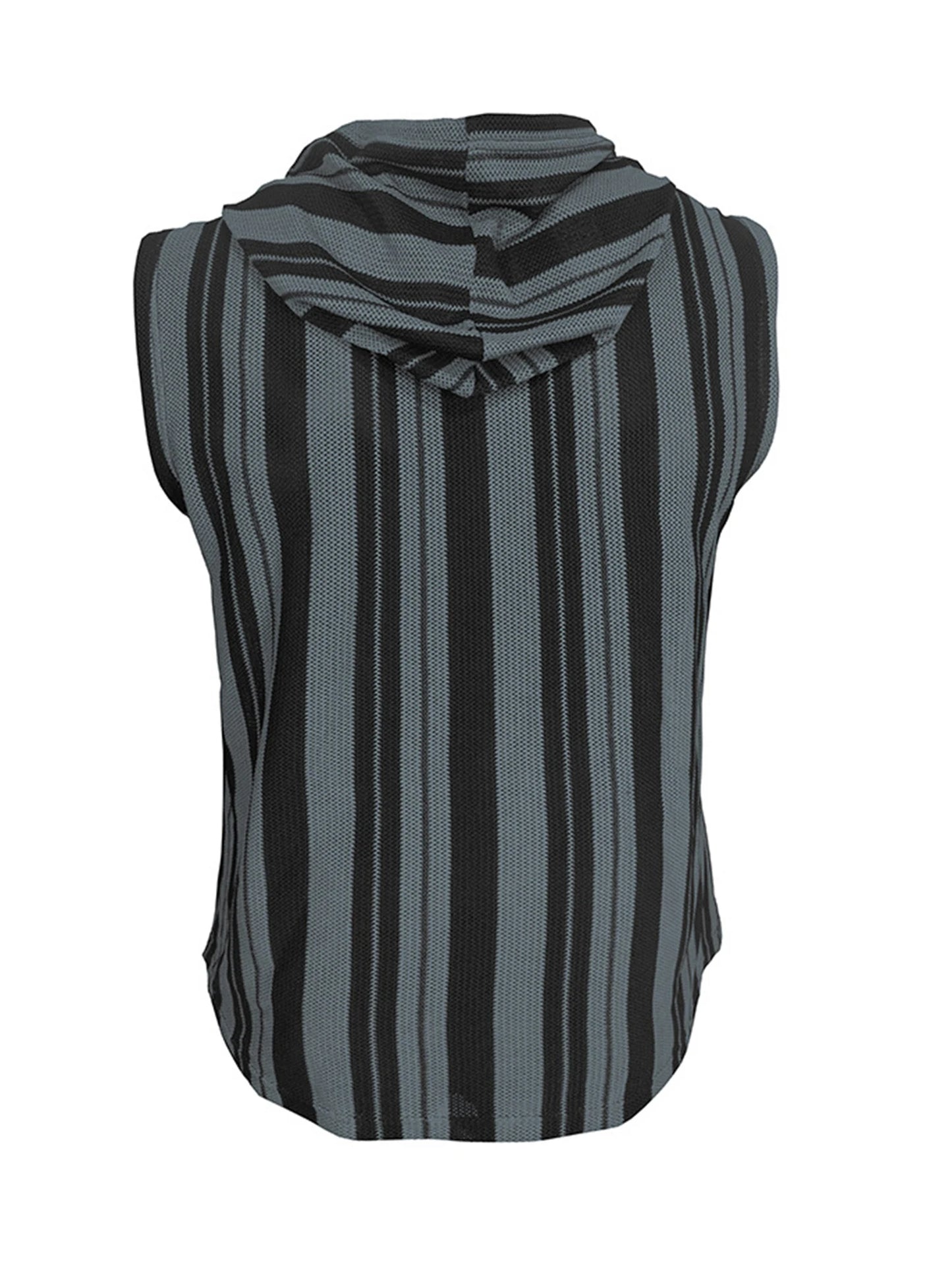 Men s Stylish Sleeveless Striped Tank Top with Hood and Drawstring Casual Button-Up Vest Featuring Pockets for Summer Wear