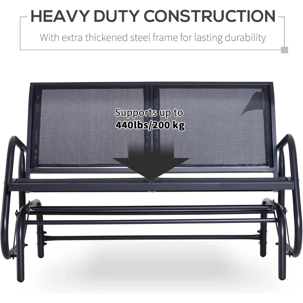 2-Person Outdoor Glider Bench Patio 2 Seater Swing Gliding Chair Loveseat W/Power Coated Steel Frame for Backyard Garden Porch