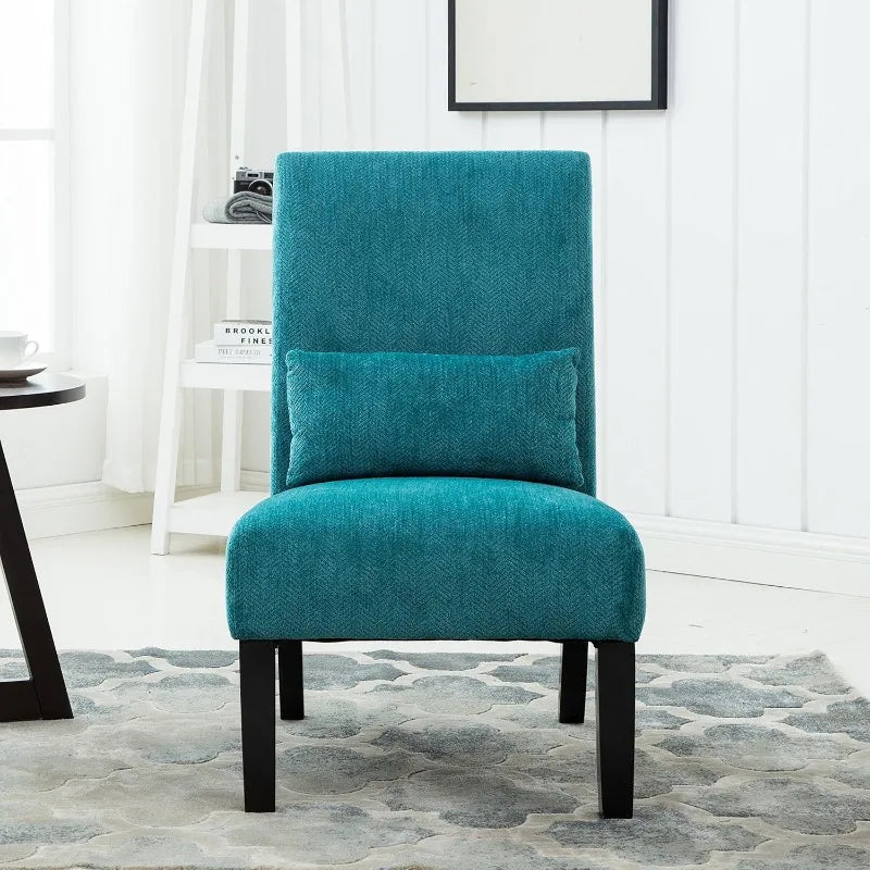 Pisano Teal Fabric Armless Contemporary Accent Chair with Kidney Pillow