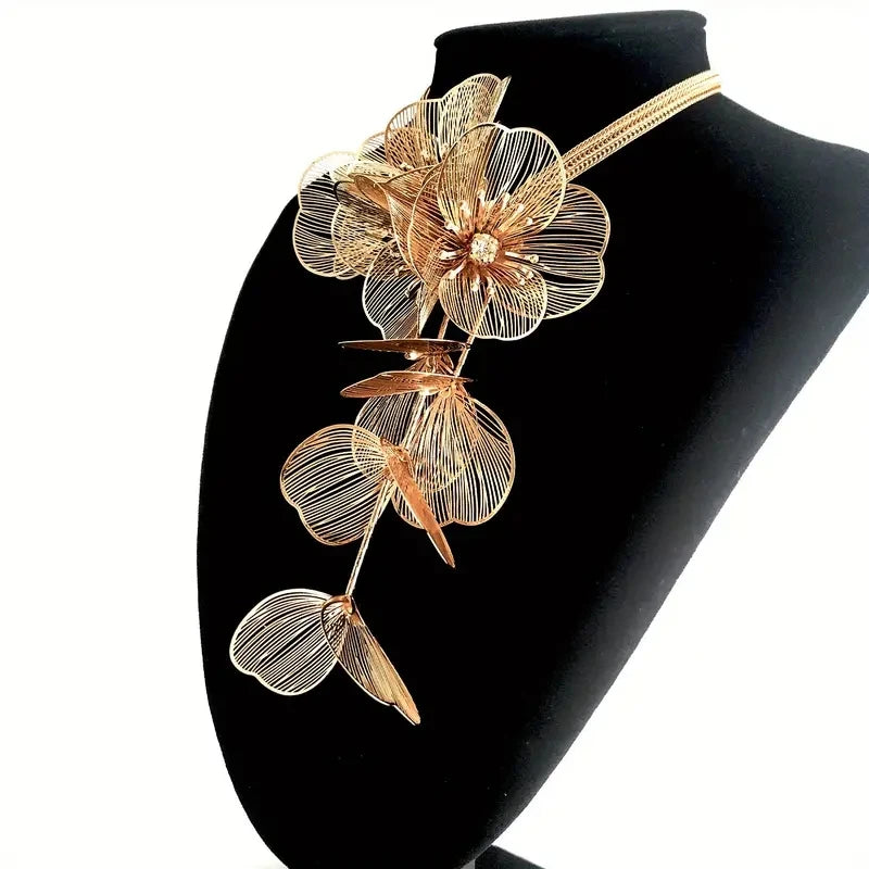 Handcrafted Floral Jewelry Set with Sparkling Rhinestones - Elegant Necklace and Earrings, Ideal for Parties and Night Clubs