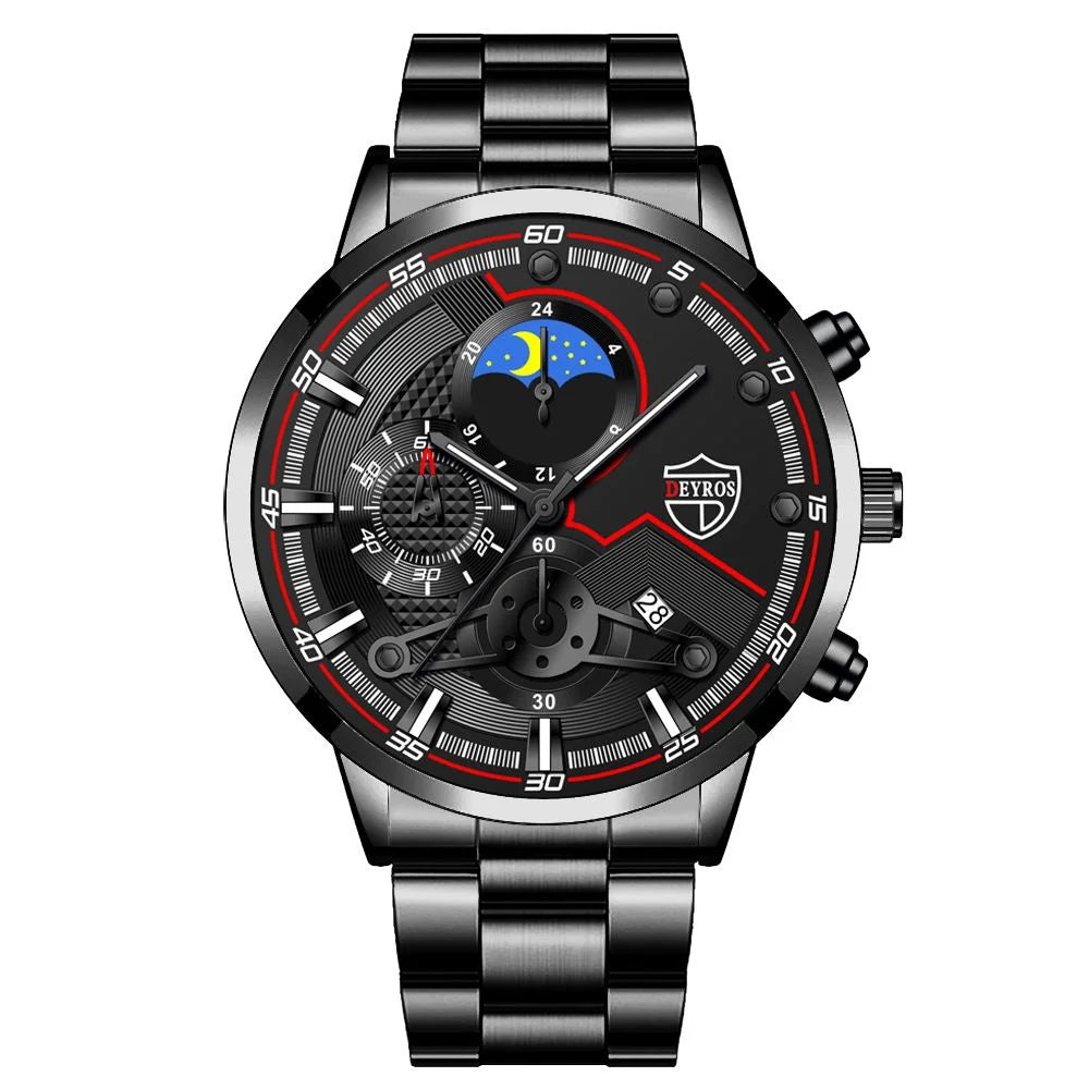 Reloj Hombre Men's Luxury 3-Piece Business Watches Mens Full Calendar Leisure Sports Watch Men Stainless Steel Quartz WishWatch