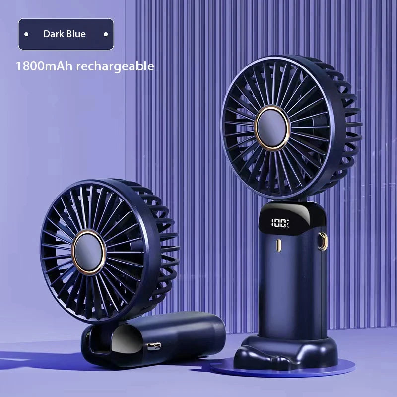 3000mAh Handheld Mini Fan Foldable Portable Neck Hanging Fans 5 Speed USB Rechargeable Fan with Phone Stand and Display Screen