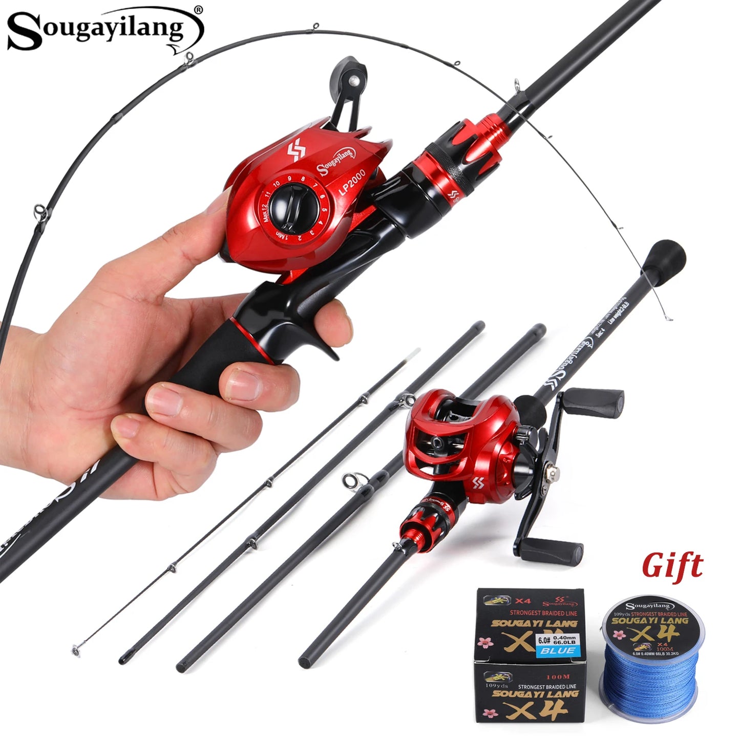 Sougayilang Premium Fishing Reel Rod Set Lightweight Carbon Rod with EVA Handle 7.2:1 Gear Ratio 18+1BB Reel with Fish Line Gift