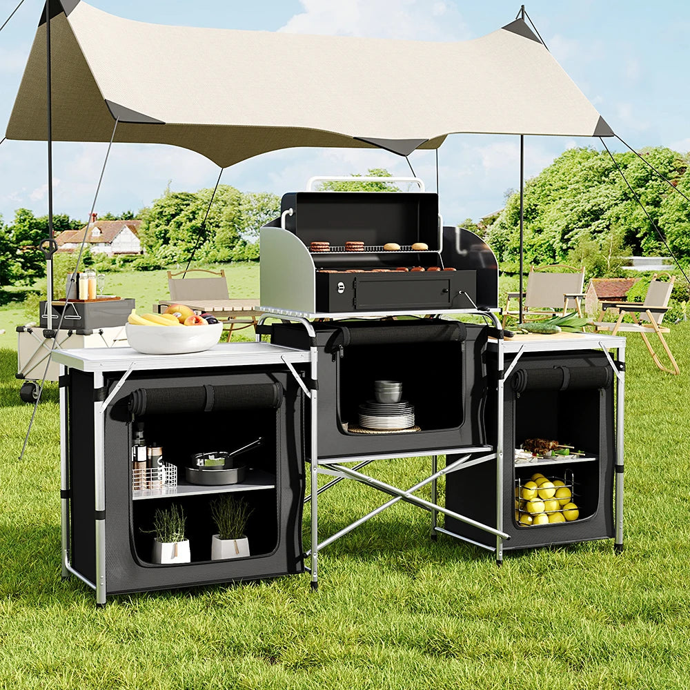 Voltsify Camping Kitchen Stand Unit Storage Portable Outdoor Black