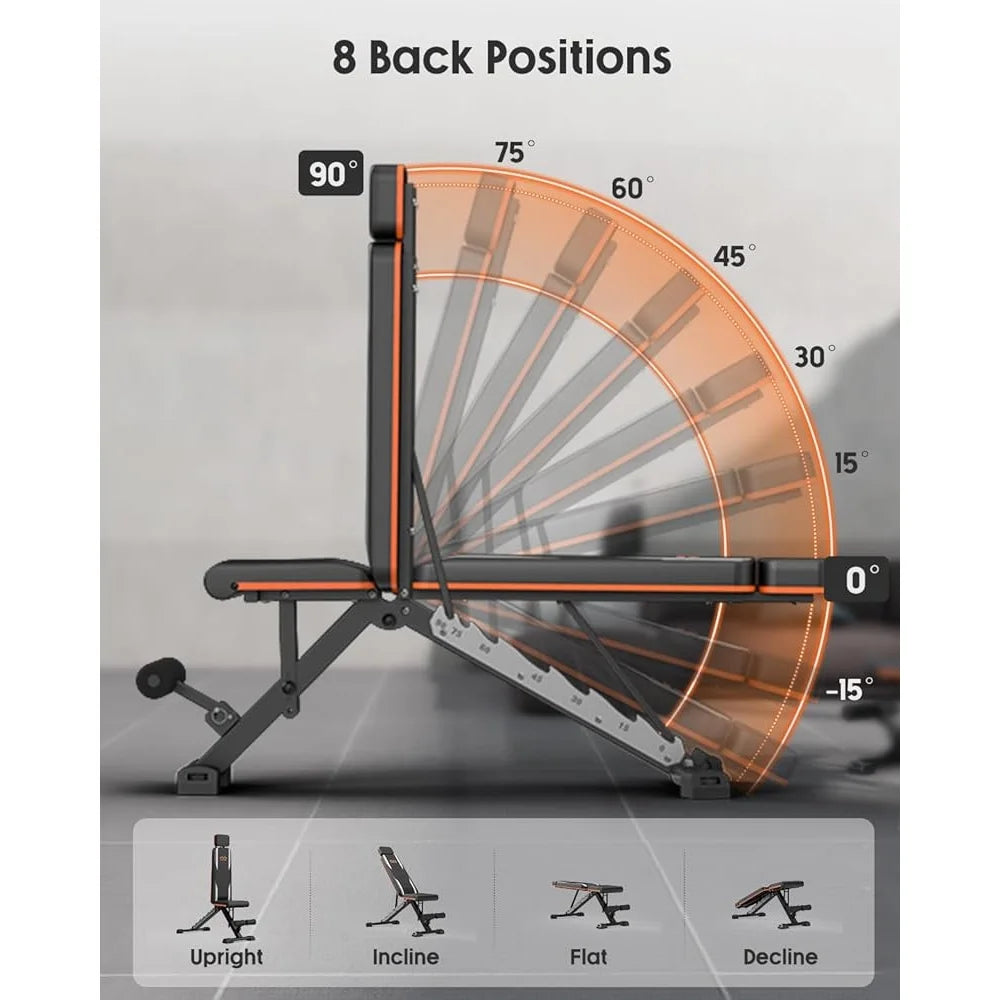 Heavy-Duty Adjustable Weight Bench Foldable 800LB Multi-Purpose Home Gym Workout Press Sit-Up Incline Training Machine