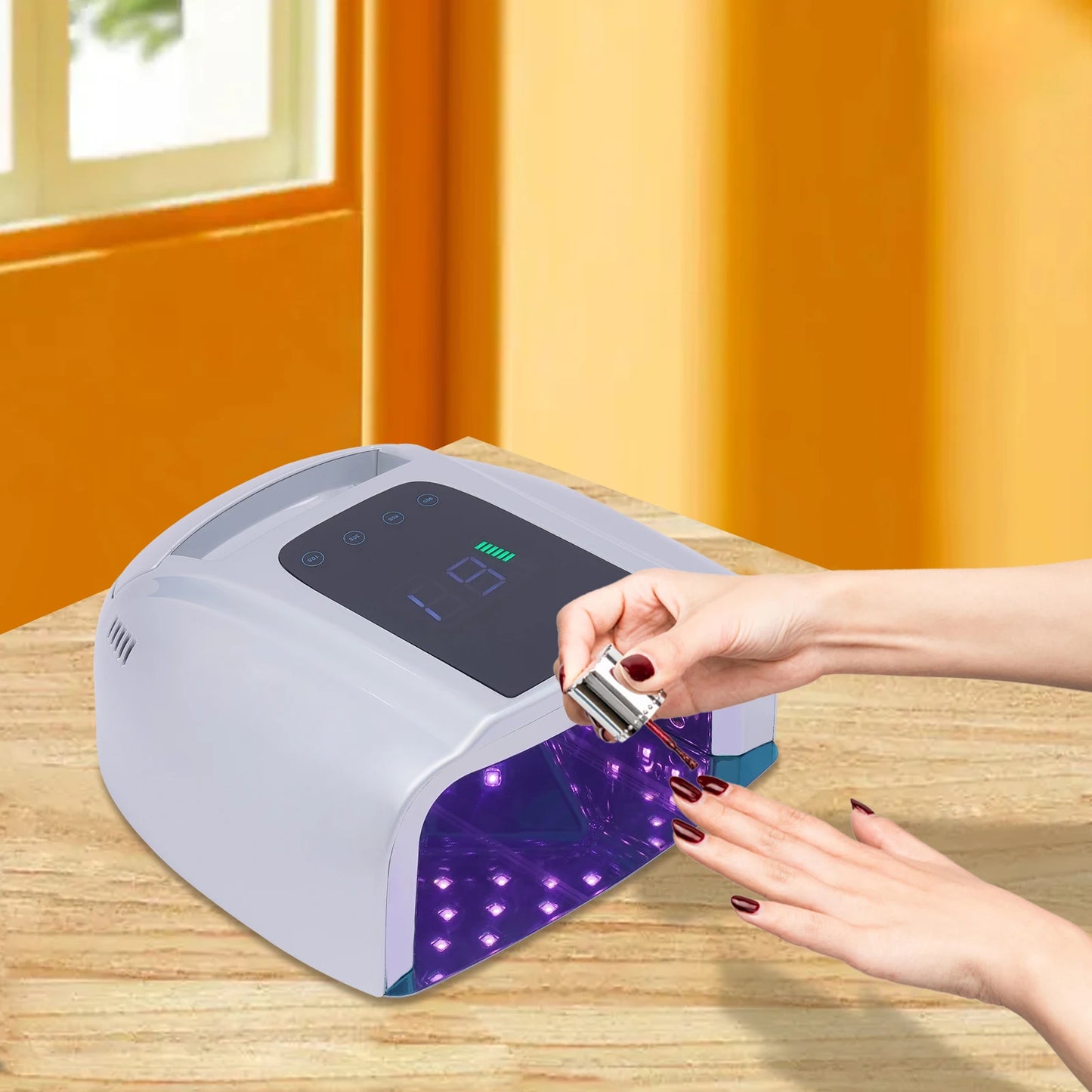 Professional Rechargeable 96W UV LED Portable Cordless UV Light for Nail Lamp Machine with Removable Stainless Steel Bottom