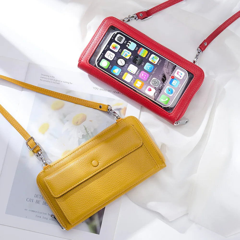 New Women Handbags Female Genuine Leather Shoulder Bags Multi Functional Large Capacity Crossbody Bags Touch Screen Phone Bag