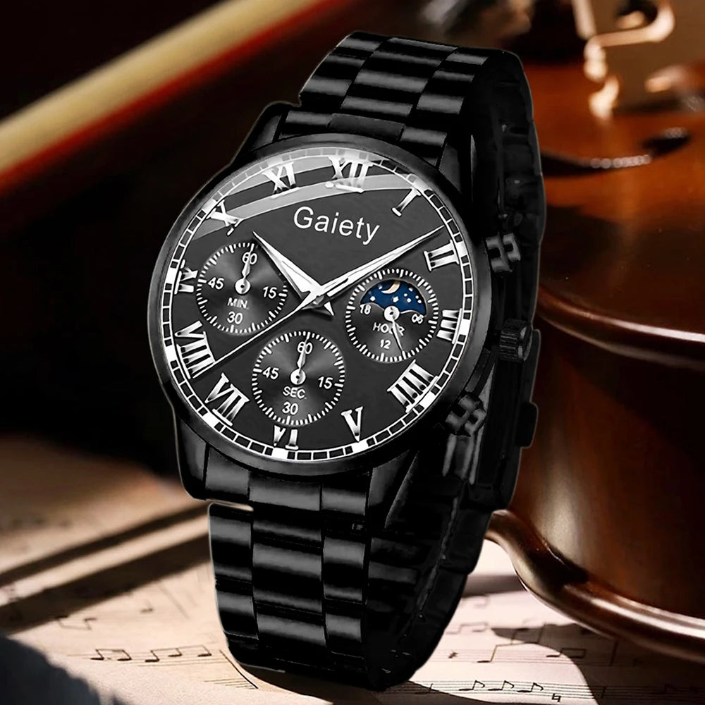 2PCS Men's Watch Set Fashion Trend Digital Scale Dial Quartz Watch Set Suitable for Daily Clothing Matching Perfect Gift