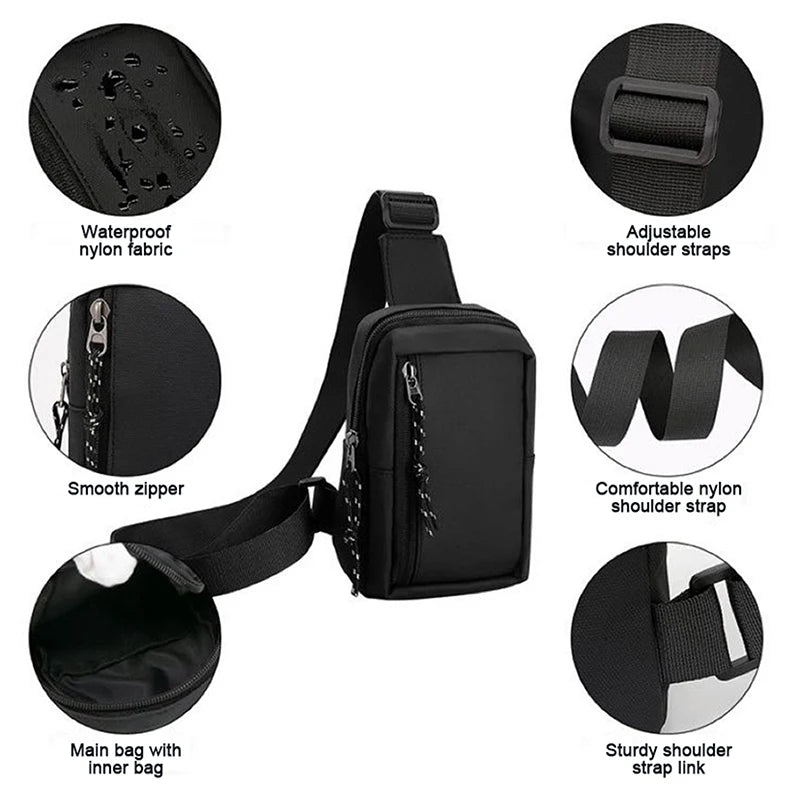 Men's Chest Bag Fashion Small Canvas Shoulder Crossbody Bags Mini Cloth Sling Sport Cross Phone Male Handbag