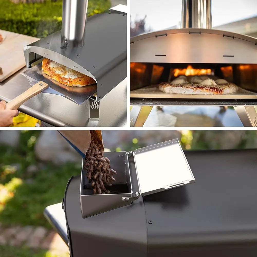 Outdoor Wood-Fired Pizza Oven 12 Inch Portable Pellet Oven with Pizza Stone Peel Perfect Camping BBQs and Backyard Parties