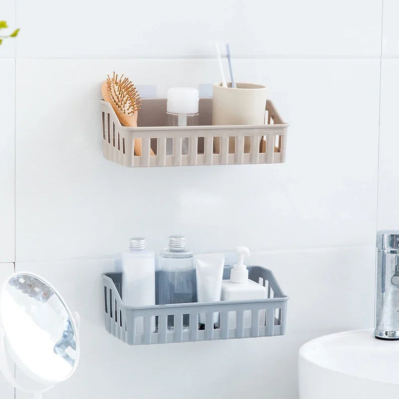 Bathroom Shelf Organizer No Drill Shower Organizer Wall Mounted Plastic Toilet Shampoo Rack Kitchen Bathroom Accessories