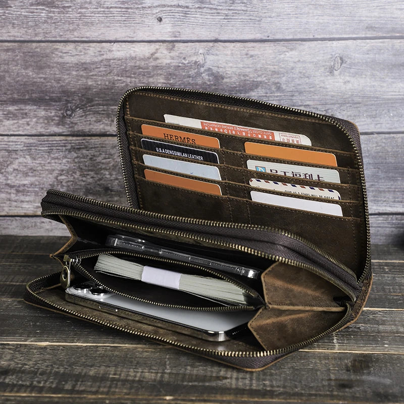 CONTACT'S Men's Clutch Designer Genuine Leather Male Handbag Double Zipper Long Purse Casual Wallet Bag Clutch High Quality