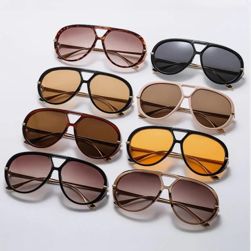 New Fashion Round Sunglasses For Women Men Retro Luxury Designer Double Bridge Frame Sun Glasses Shades UV400 Eyeglasses