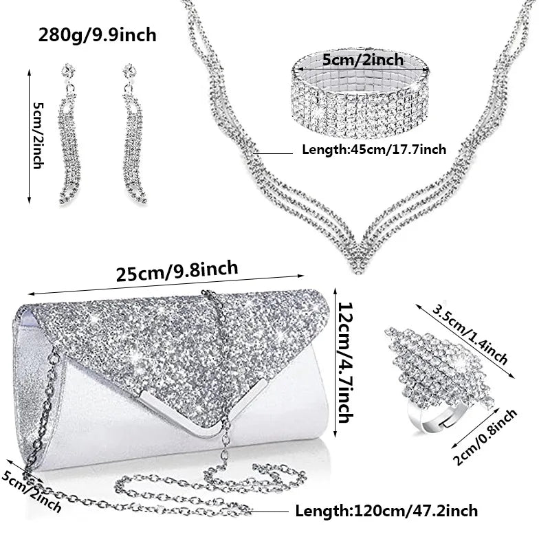 Bridal Jewelry Sets 1 set Imitation Diamond Alloy Rings 1 Bracelet Earrings Necklace Women's Fashion Jewelry Set For Wedding Spe