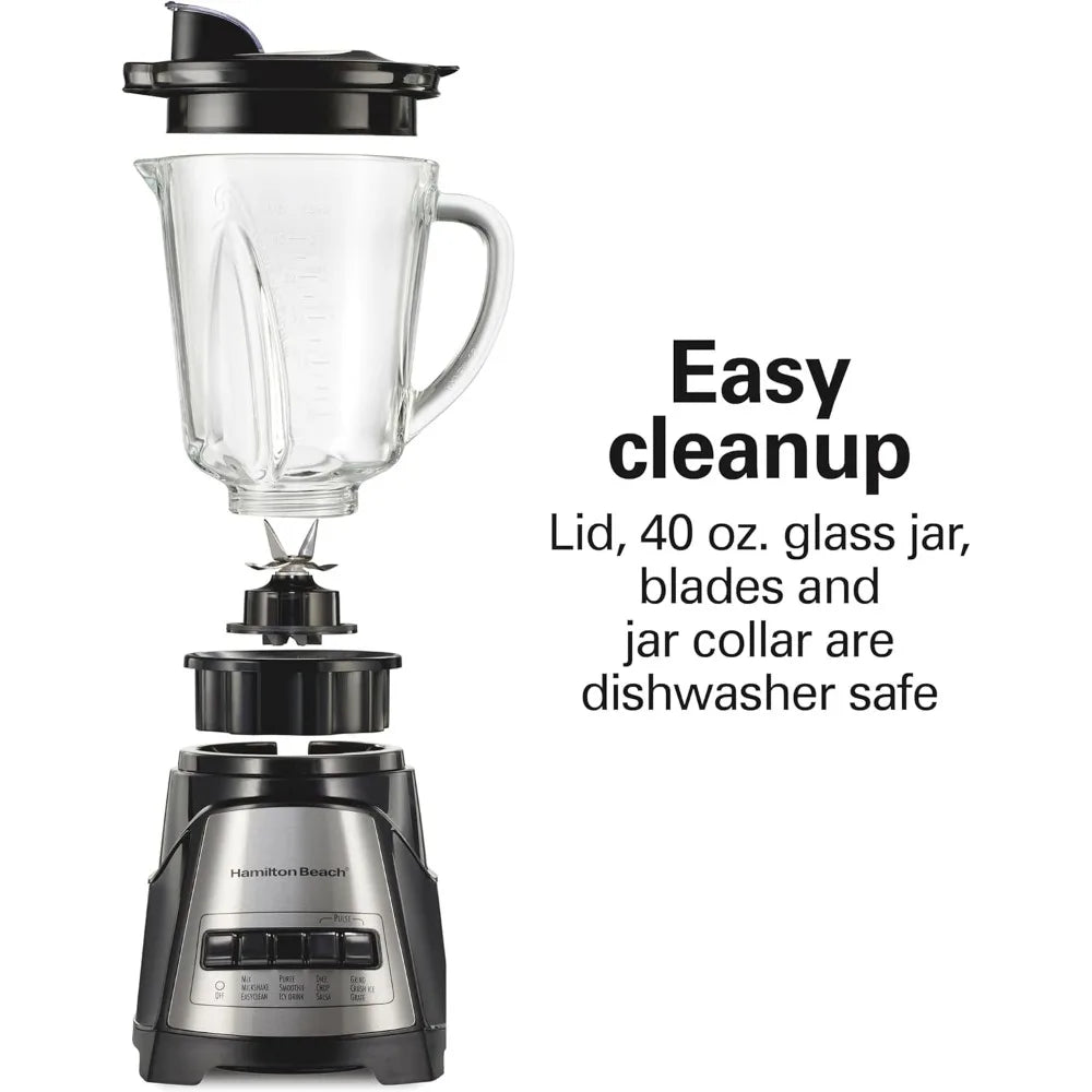 Blender For Smoothies, 40 Oz Glass Jar, 12 Functions Including Puree, Crush Ice, Black, 700 Watts, Black