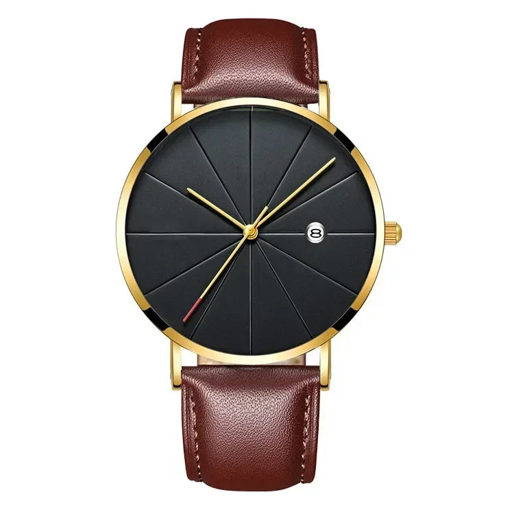 Men Watch Luxury Set Fashion Business Brown Quartz Wrist Watches for Men Gift Set Creative Waterproof Quartz Classic Watch
